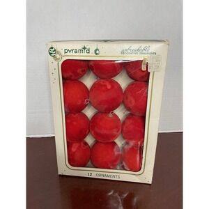 Vintage Velvet Velveteen Unbreakable Christmas Ball Ornaments Red Box Of 12 2"